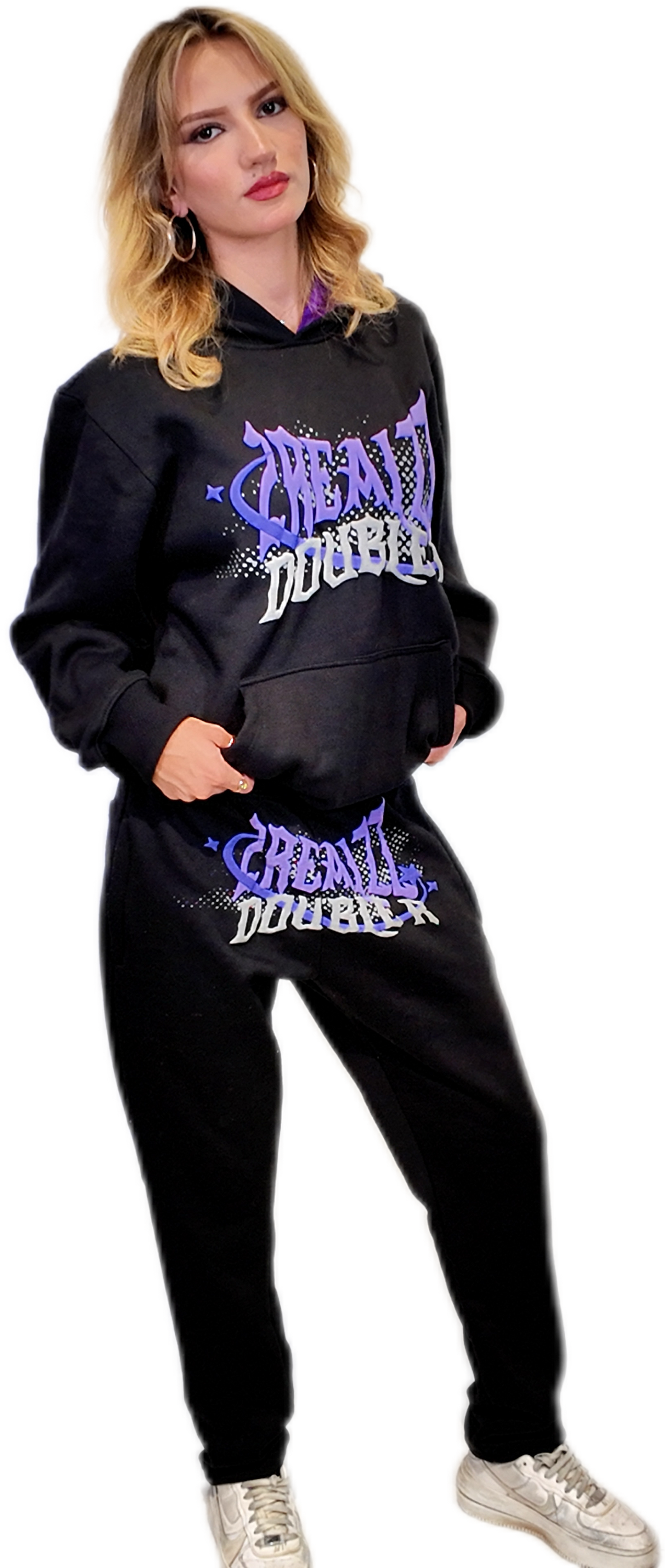 Urban Streetwear Tracksuit - Black & Purple